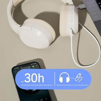 Wireless Noise Cancelling Headphones, Black for Travel,Home,Office | Comfortable Protein Ear Pads, Built-in Mic,30H Playtime,Bluetooth 5.3,Deep Bass Lightweight Active Noise Cancelling Headset - color: white A