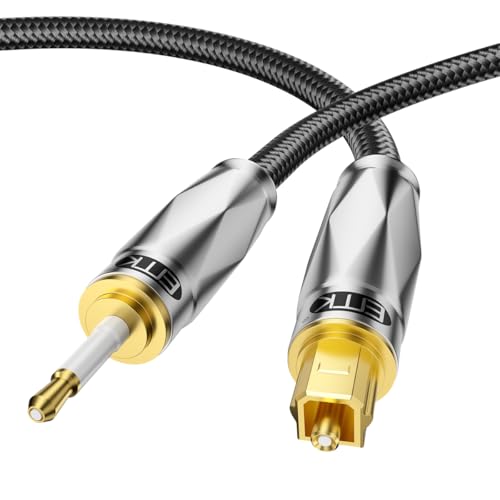 EMK Toslink to Mini Toslink Optical Audio Cable 24K Gold-Plated Digital S/PDIF Fiber Optic Cables for Home Theater,Sound Bar,TVs,Amplifiers,Hi-Fi Systems (26FT/8M) - size: 26FT/8M