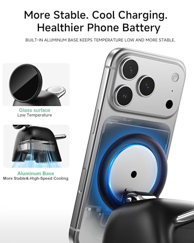 Magnetic Wireless Charging Station, Charger Stand for iPhone Apple Watch | 2026 2 in 1 Foldable Charger Stand 15W for iPhone 17 16 15 14 13 12 Pro Max, 5W for Apple Watch&Airpods, 30W Adapter included - color: Black