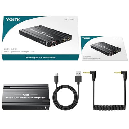 Headphone Amplifier with Bass Knob HiFi Amp 16-600Ω Gain Switch | Drive wired headphones for desktop, gaming and music use with 3.5mm devices, USB-C charging and aluminum housing - style: HiFi BASS Style