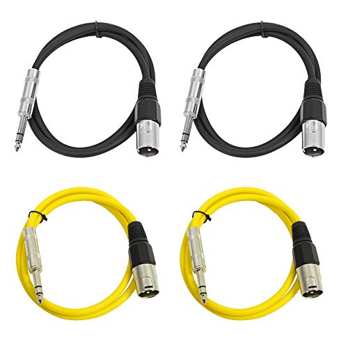 Seismic Audio - SATRXL-M2-4 Pack of 2 Foot 1/4 Inch TRS to XLR Male Patch Cables - Balanced - 2 Foot Patch Cord - Black and Yellow - color: Black and Yellow