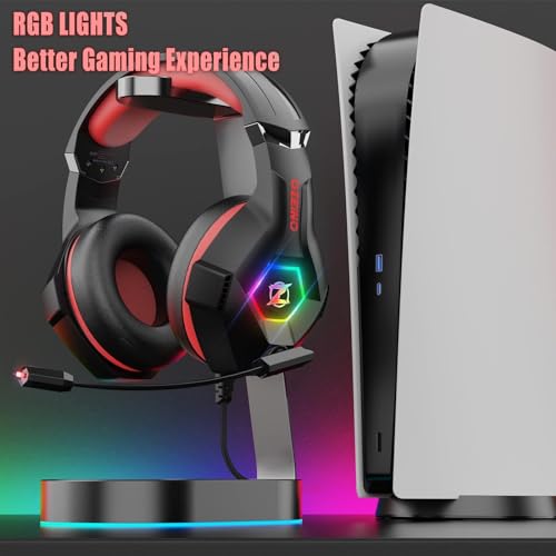Ozeino Gaming Headset for PC, Ps4, Ps5, Xbox Headset with 7.1 Surround Sound, Gaming Headphones with Noise Cancelling Mic RGB Light Over Ear Headphones for Xbox Series X/S, Switch -Red - color: Red