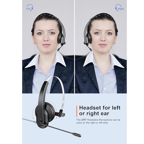AMONIDA Trucker Bluetooth Headset, Single Ear Wireless Headphone with Noise Cancelling Microphone, USB Dongle Mute Key Headset, 50Hrs Talk Time for Truck Drivers