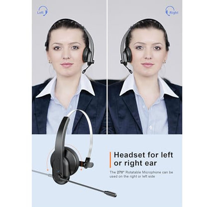 Goshyda Trucker Bluetooth Headset with AI Noise Cancelling Mic & USB Dongle, 50Hrs Talk Time Single Ear Wireless Headset for PC Phone Truck Drivers