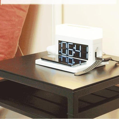 IHAO 6in1 Smart Alarm Clock with Wireless Charger RGB Mood Light 15W Fast Wireless Charging for All Qi Phone TWS Headphone Compliant with i-Watch 7 Color Night Light Large Digital Display-White - color: Multifunctional Alarm Clock White