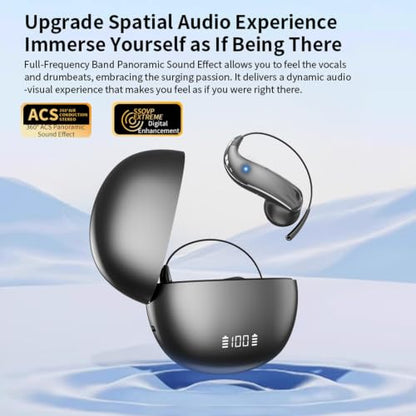 Purple Wireless Open Ear Earbuds with Ear Hook Around Over The Ear Sport | Air Bone Conduction Bluetooth Earbuds That Don't Go in Ear for Exercising Running Headphones with Microphone Headsets Earpho - color: Purple