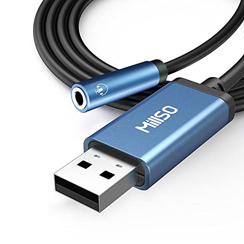 USB to 3.5mm Audio Jack Adapter TRRS USB to Aux Audio Jack 3 Feet | Sapphire Blue, Metal Shell, Premium External Stereo USB Sound Card for Headphone, Speaker, PS4, PS5, PC, Laptop, Desktop - size: 3 Feet