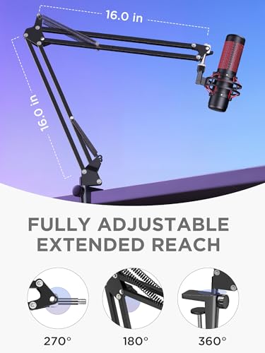 InnoGear 마이크 암, 업그레이드된 마이크 암 마이크 스탠드 붐 서스펜션 스탠드, 1cm(3/8 인치)에서 1.9cm(5/8 인치) 나사 어댑터 클립, 블루 Yeti Snowball, HyperX QuadCast, Yeti x 및 기타 마이크용, 라지 | 책상 마운트, 데스크탑 스탠드, 조절 가능한 범위, 완전히 회전, 컴팩트하게 접힘, 게임, 스트리밍 또는 녹화용 - color: 블랙., style: 확장 마이크 암