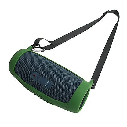Protective Silicone Case Cover for JBL Charge 5 Bluetooth Speaker Soft Carrying Skin Sleeve with Shoulder Strap & Carabiner,Speaker Accessory (Green) - color: green
