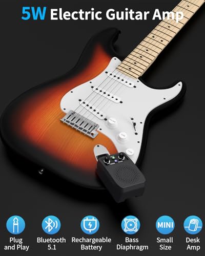 JOYO Mini Amp 5W Portable Plug in Practice Electric Amp Bluetooth Rechargeable Combo Guitar Amplifier Built-in 4 Effects Clean, Overdrive, Distortion, Reverb (JA-05G)