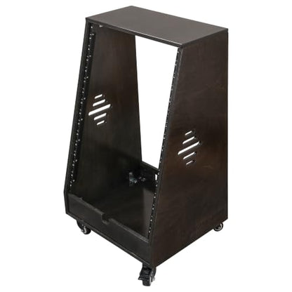 Sound Town DIY 16U Slanted Studio Rack with 2U Lower Storage, Casters, for Home Studio and Recording Room, Baltic Birch Plywood, Black Espresso (SDRK-16TD) - size: 16U,Black Espresso