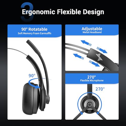 Bluetooth Wireless Headset with Mic for Work, Bluetooth 5.2, Advanced Noise Reduction Microphone, Clear Calls - Comfortable On-Ear Headphones, Applicable to PC, Laptop, Phone, Android, Zoom, Office - color: Black