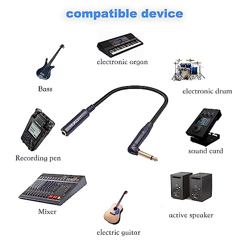 5-Pack 1FT Right Angle 1/4 Inch TS Mono Male to 1/4 Inch TS Female Adapter, 1/4 Male to Female Guitar Patch Cable,6.35mm 1/4" Mono Connector for Bottom Plug Guitar/V-Shape Guitar - color: 1FT*5
