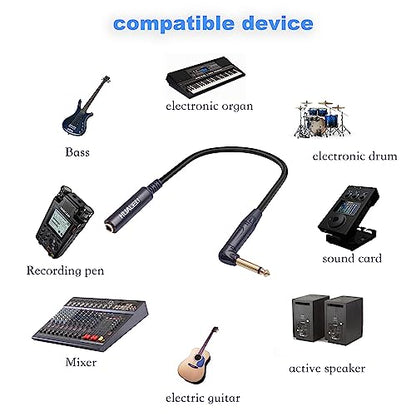 5-Pack 1FT Right Angle 1/4 Inch TS Mono Male to 1/4 Inch TS Female Adapter, 1/4 Male to Female Guitar Patch Cable,6.35mm 1/4" Mono Connector for Bottom Plug Guitar/V-Shape Guitar - color: 1FT*5