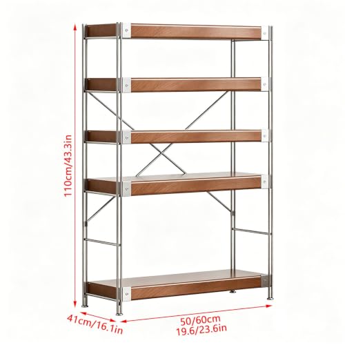 Audio Rack Tower with Adjustable Solid Wood Shelves, Metal Frame Media Rack, AV Media Stand for Stereo Components, Record Player, CD Player, Office, Living Room - size: 60x41x110cm/23.6x16.1x43.3in