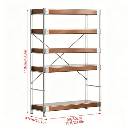 Audio Rack Tower with Adjustable Solid Wood Shelves, Metal Frame Media Rack, AV Media Stand for Stereo Components, Record Player, CD Player, Office, Living Room - size: 60x41x110cm/23.6x16.1x43.3in