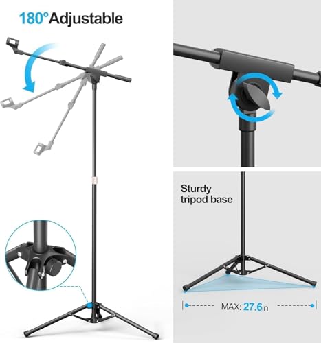 Mic Stand with Boom Arm with Carrying Bag and 2 Mics Clips, 1 Pack