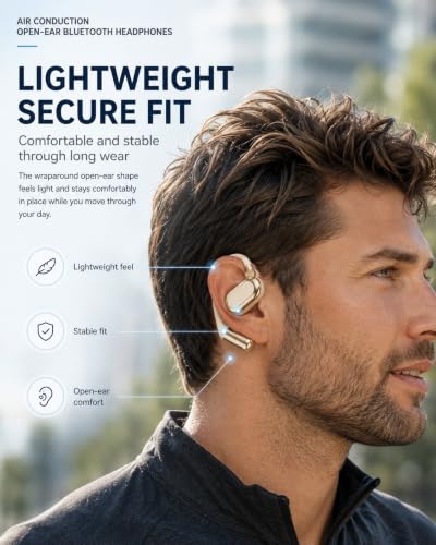 Air Conduction Open-Ear Bluetooth Headphones Wireless Sports Headphones with Mic, Lightweight Open-Ear Earbuds, Sweat Resistant Secure Fit Headset for Running Cycling Gym Walking(Black-1pc) - color: Black-1pc