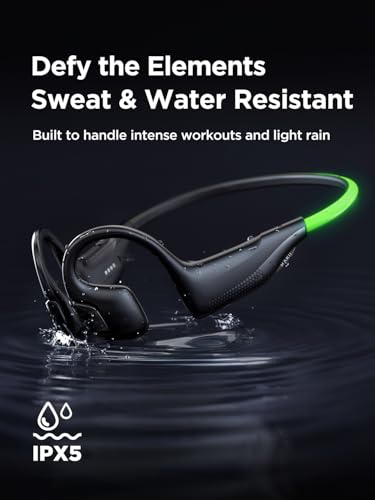 HAKII Light 2 Open Ear Headphones, IPX5 Running Headphone with 180° Ultra-Bright Beacon String, BT 6.0, 16H Playtime, Air Conduction Headphones Open Ear Earbuds for Fitness, Cycling, Outdoor - Green
