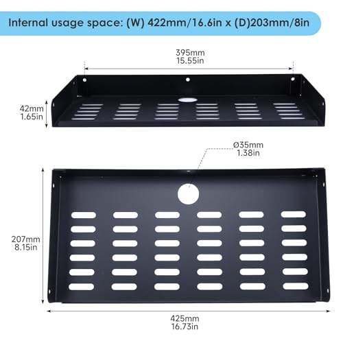 Metal Floating Shelf 16.8" x 8" Modern Wall Mounted Shelf for TV Components Router Game Console DVD Player - color: Black(1 Pack), size: 16.8"x8"