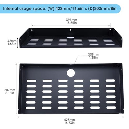 Metal Floating Shelf 16.8" x 8" Modern Wall Mounted Shelf for TV Components Router Game Console DVD Player - color: Black(1 Pack), size: 16.8"x8"
