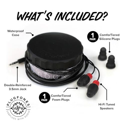Plugfones Protector Volume Limited Audio Earbuds, OSHA Compliant Earplugs with Sound, Black & Red - color: Black & Red