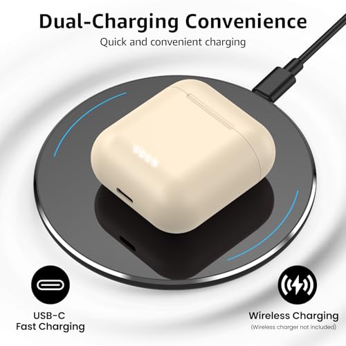 TOZO T6 Wireless Earbuds Bluetooth 5.3 Stereo Sound in Ear Headphones | 50H Long Playtime Ear buds with Charging Case, App Customizable EQs, IPX8 Waterproof Earphones, AI Calls, Deep Bass - color: Khaki