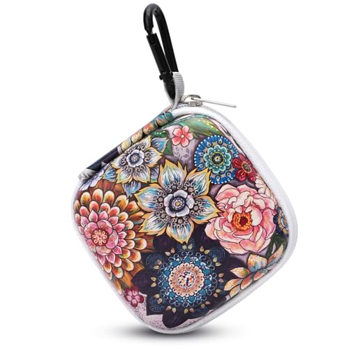 Unique Patterned Portable EVA Earbud Case with Carabiner | Printed Earbud Holder With Sturdy Carabiner, Multi-Use Storage For Earphones, Headphones, SD Cards & Small Electronic Chips - color: Flower bed