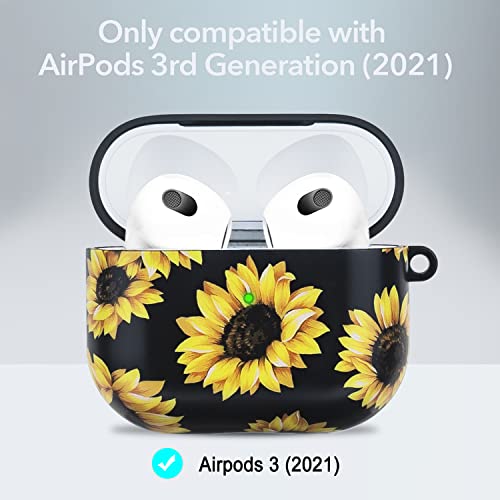 Compatible with Airpods 3rd Generation Case - Wonjury Protective Hard Compatible with Airpods 3 Case Cover with Cleaner Kit Women Girls Keychain, Sunflower - color: Sunflower