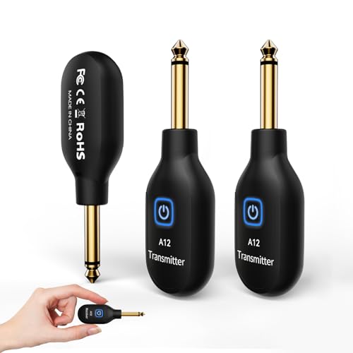 Wireless Guitar System 2.4GHz 100Ft/30M Range, A12 (2TX+1RX) | 100Ft/30M Range, Low Latency, Rechargeable, Easy Pairing for Electric Guitar & Bass - Guitar Accessories - color: 2TX+1RX