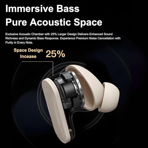 TINGER in-Ear ANC Wireless Earbuds, 35dB Active Noise Canceling Bluetooth Headphones, 24H Playtime Hi-Fi Bass Earphones with IPX4 Waterproof, Built-in Mic for Travel Workout - color: Beige
