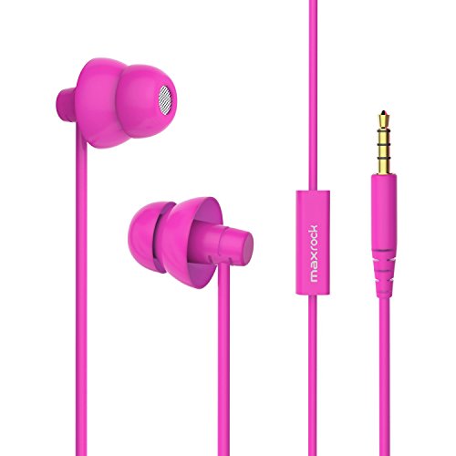 MAXROCK (TM Super Mini Total Soft Silicon Earbuds Headphones with Mic Music Sleep Choice for Cellphones Ipad Tablet Mp3 Laptop and Most 3.5mm Audio Player (Pink) - color: Pink