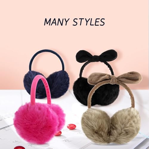 POXIMI Women Winter Earmuffs Girl Ski Adjustable Ear Covers for Kid Cute Bow Ear Warmer Outdoor Earmuff Fleece Lining - color: C-rose
