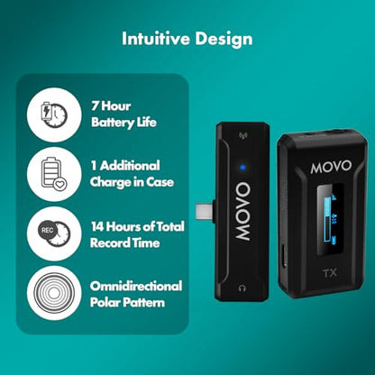 Movo WMX-2-C Wireless Microphone for USB-C Devices – Wireless Lavalier Mic System with Charging Case – Clip-On Lapel Mic for iPhone 15 and Up, Android, iPad Pro, MacBook – 7HR Battery, 328ft Range - style: 1 Transmitter