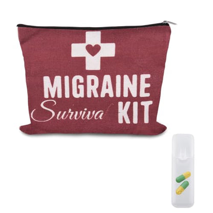 Migraine Survival Kit Bag Small Travel Pill Pouches for Medicine Storage Bag Headache Medication Pouch Bags Patient Gifts from Nurse Migraine Gifts Pouch Headache Bags for Women Canvas Medical Pouches - color: Migraine Survival Kit Bag
