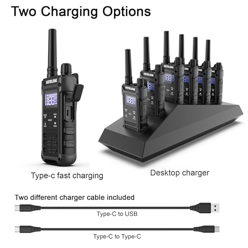 T3G Heavy Duty Walkie Talkies, IP67 Waterproof Two Way Radio with Earpiece, Triple Proof, Three Charging Options, USB, NOAA, Emergency GMRS 2 Way radios(6 Pack), Black/Grey