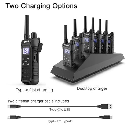 T3G Heavy Duty Walkie Talkies, IP67 Waterproof Two Way Radio with Earpiece, Triple Proof, Three Charging Options, USB, NOAA, Emergency GMRS 2 Way radios(6 Pack), Black/Grey