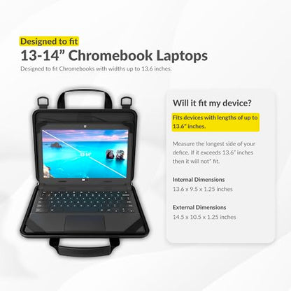 UZBL 13-14 Inch Always-on Chromebook Protective Hard Case with Accessory Pouch and Adjustable Shoulder Strap - color: Deep Red
