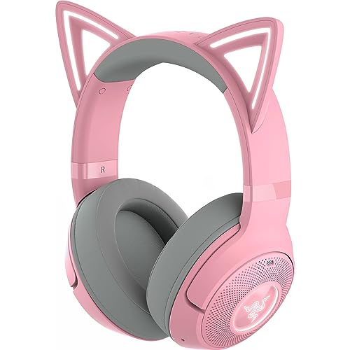 Razer Kraken Kitty V2 BT Wireless RGB Headset, Pink | Chroma RGB Kitty Ears & Earcups, Bluetooth 5.2, 40 mm Drivers, Noise-cancelling Mics, Lightweight, USB-C, 40 Hr Battery - color: Quartz Pink