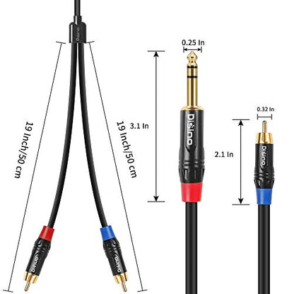 RCA to 1/4 Insert Cable, 6.35mm TRS Male to Dual RCA Audio Y Splitter Cable - 6.6 FT / 2Meters - size: 6.6 Feet