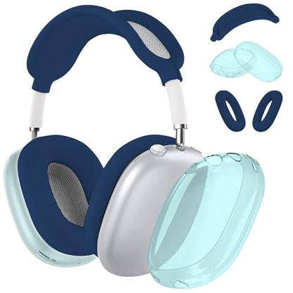 Case Cover for AirPods Max, Anti-Scratch Soft Silicone with Gold Heart Pattern Ear Cups Case Cover/Ear Pad Cover/Headband Cover for Apple AirPods Max Headphones (Clear Blue) - color: Clear Blue