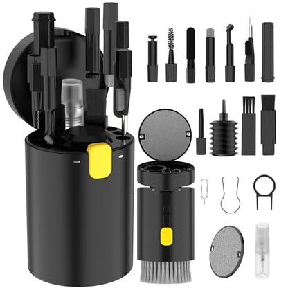 VICHYIE 20 in 1 Multifunctional Cleaner Kit for Electronic Devices (Black) | Keyboard Cleaning Brush, Headphones Cleaner Kit for AirPods, Multi-Tool for Cleaning Laptop, Earbuds, Camera, Cellphones - color: Black