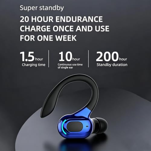 Wireless Headset Business Headphones,Waterproof Hanging Single Ear Earbuds,Mono Wireless Headset Noise Cancelling Sports Wireless Earpiece with Mic for Smart Phones (Blue) - color: Blue