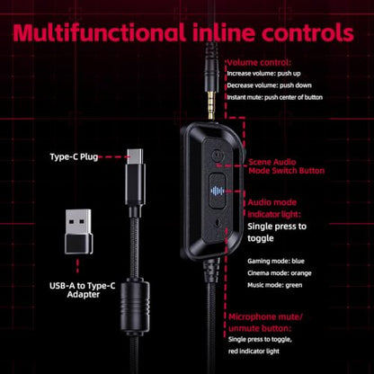 FiiO FG3 Gaming Headset, Dual Dynamic Driver USB Headphones with Detachable ENC Microphone, Virtual 7.1 Surround Sound, Hi-Res DAC, DSP EQ, Compatible with PC, PS5, Xbox & Switch