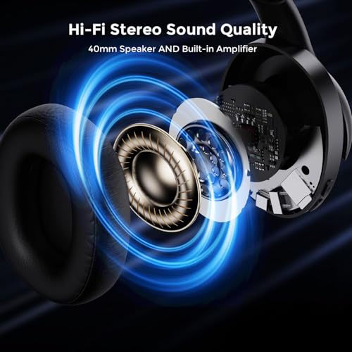 Wireless TV Headphones with Transmitterfor Seniors,Optical,RCA,AUX,USB,BK | 2.4GHz wireless TV headphones with 22ms low delay,dual-link phone sync,individual volume control,and universal compatibility.