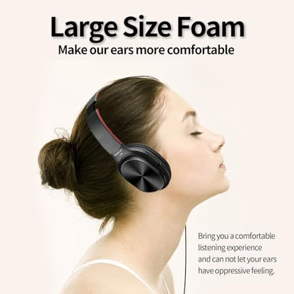 Studio Headphones with Microphone Over Ear Stereo Monitoring Closed Headphones for PC, Phone, Chatting, Music, DJ, Podcast (Classical Black-Red)
