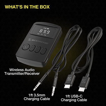 Scosche BTTRFM-SP1 Portable Bluetooth Transmitter/Receiver, FM Transmitter and Wireless Audio Receiver for TV, Headphones, Home/Car Stereo, Airplane Entertainment and more, up to 7 Hour Battery Life - color: Black