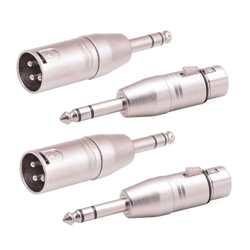 4 Pack 1/4" TRS Male to XLR Adapters -1 Pair 6.35mm 1/4 to XLR Male/Female | Balanced Quarter Inch 6.35mm Male to XLR Male/Female Adapters for Mixers, Microphones, Amplifiers
