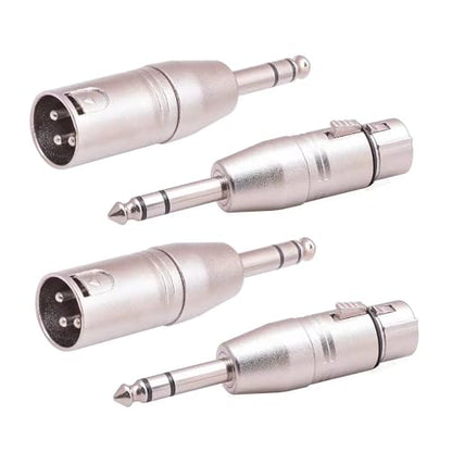4 Pack 1/4" TRS Male to XLR Adapters -1 Pair 6.35mm 1/4 to XLR Male/Female | Balanced Quarter Inch 6.35mm Male to XLR Male/Female Adapters for Mixers, Microphones, Amplifiers