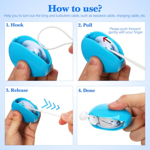 4 Pack Automatic Roll Earphone Cable Cord Winder Wrap Headphone Holder Retractable Cord Organizer for USB Cables, Headphone Cable, Data Charging Cable Tangle